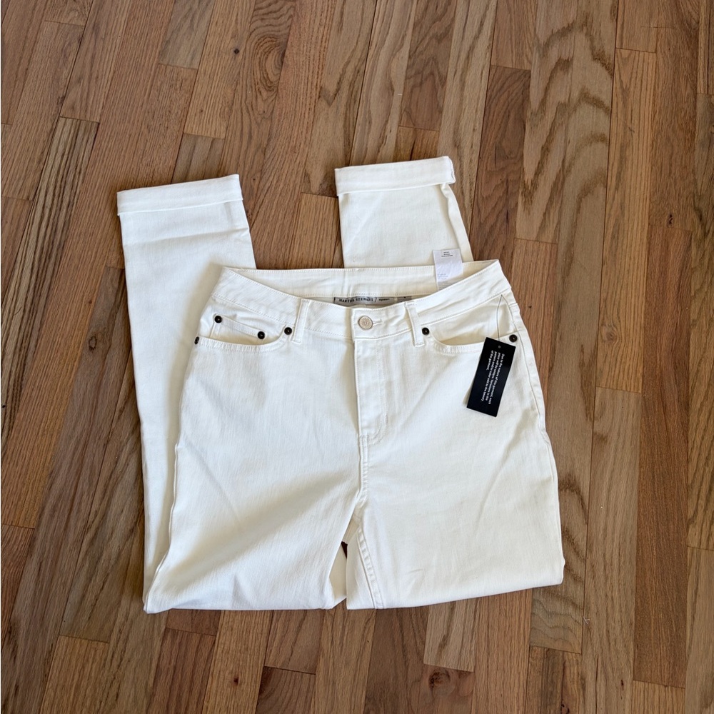 Martha Stewart White Jeans Cuffed Stretch Zip 4 NWT
